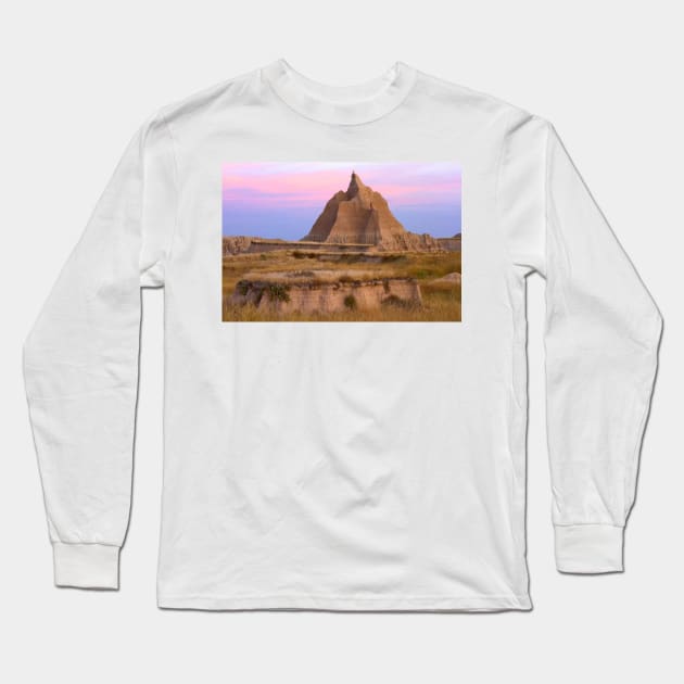 Landscape Showing Erosional Features With Grassland Badlands National Park Long Sleeve T-Shirt by RhysDawson